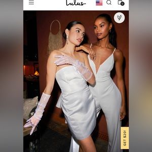 Lulus Soirée White Satin Strapless Bow Mini Dress